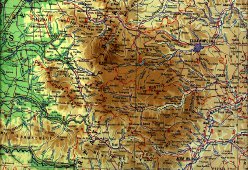 Harta Fizica - Dealurile de Vest, Muntii Apuseni, Campia de Vest